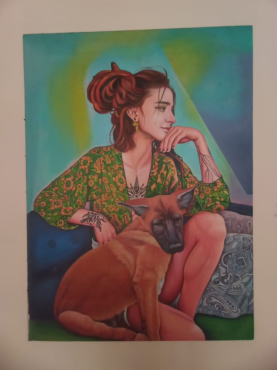 Featured painting by [ARTIST NAME] — a figure amid an explosion of colour